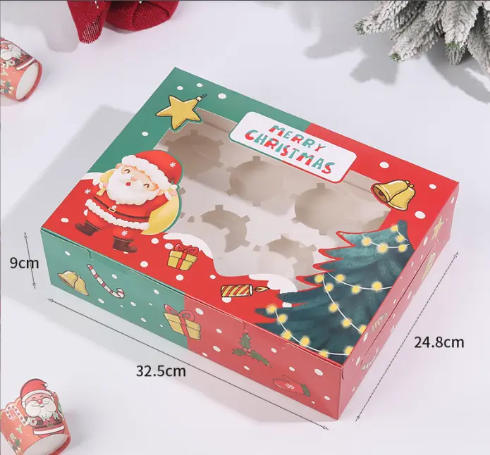 1 PCS 12 cavity Christmas Cupcake Pack Box Muffin Cake Open Window Transparent box