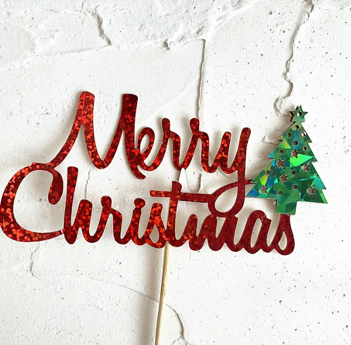 1 pcs red Merry Christmas cake topper