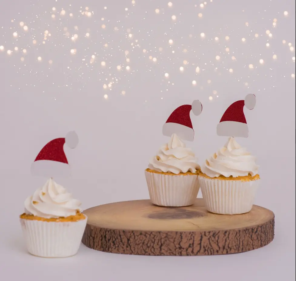3 pcs santa Christmas hat cupcake topper