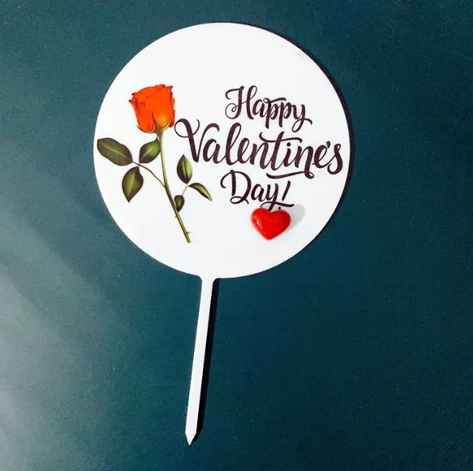 Happy Valentine Day round cake topper with 3d heart
