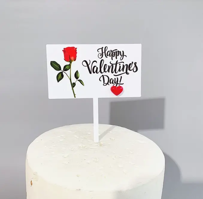 Happy Valentine Day recatangle cake topper with 3d heart