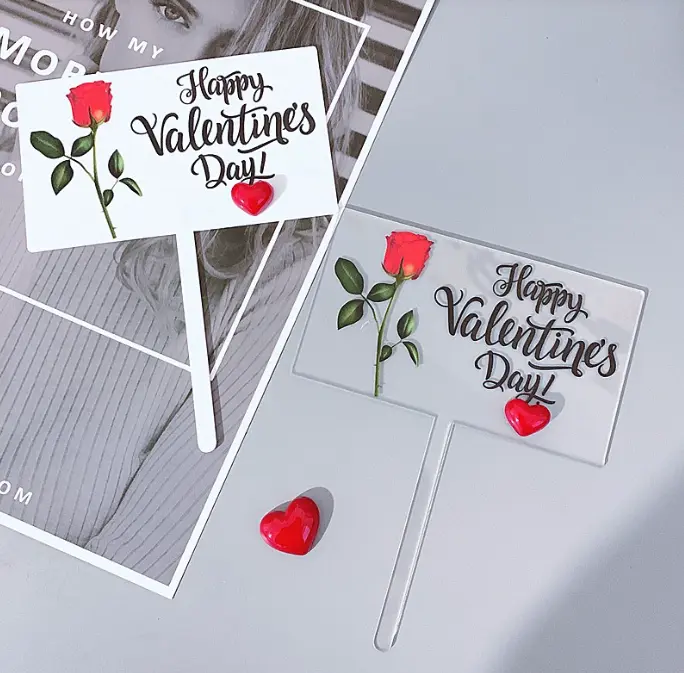 Happy Valentine Day recatangle cake topper with 3d heart