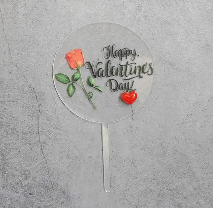 Happy Valentine Day round cake topper with 3d heart