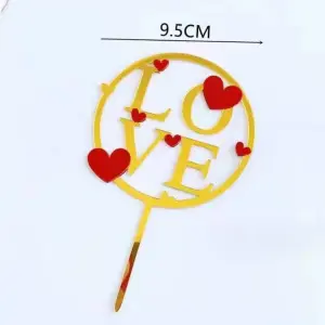 1 pcs golden love with red heart cake topper