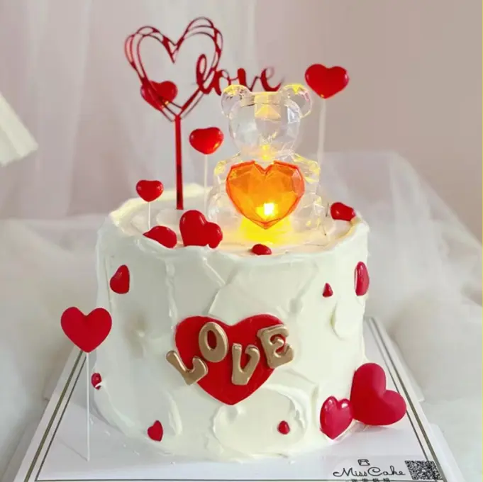 1 pcs led teddy cake toy topper
