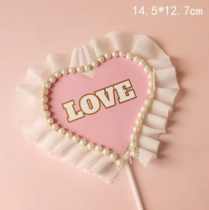 1 pcs lace pearl Love heart topper