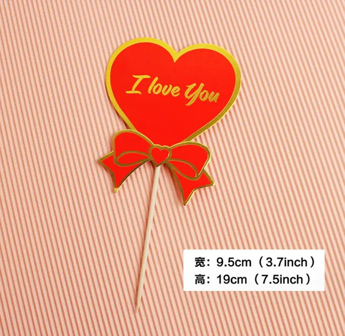 1 pcs heart shaped red i love you cake topper