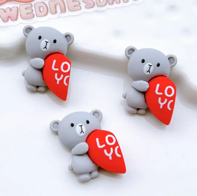 6 pcs Small couple teddy love you heart cake topper set