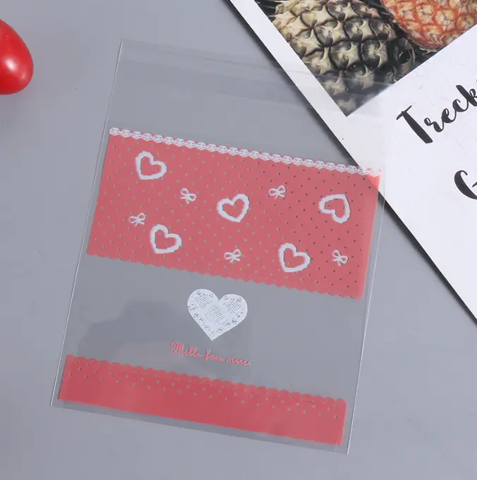 Pink lace hearts 100pcs Cookie Candy Sleeve