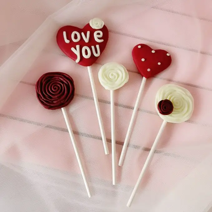 5 pcs heart love roses cake topper set