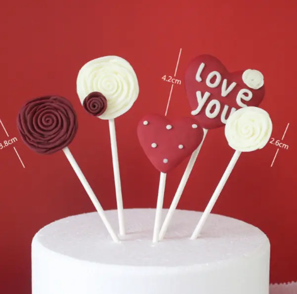 5 pcs heart love roses cake topper set
