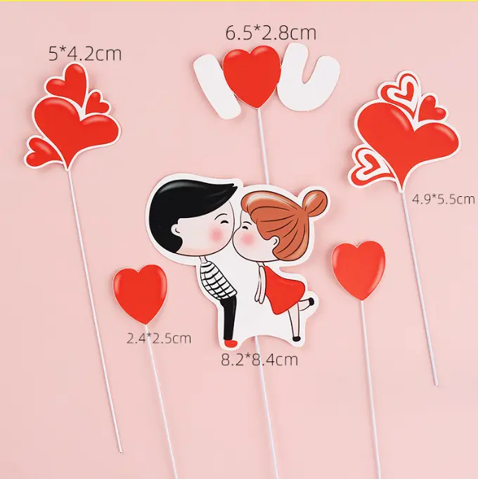 6 pcs i love you theme couple topper set