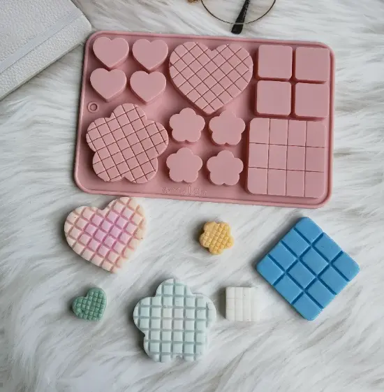 3D Silicone Waffle Chocolate Mould - Heart Flower Square Candy Mould