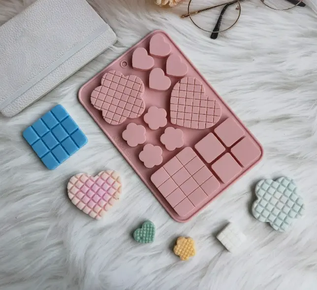 3D Silicone Waffle Chocolate Mould - Heart Flower Square Candy Mould