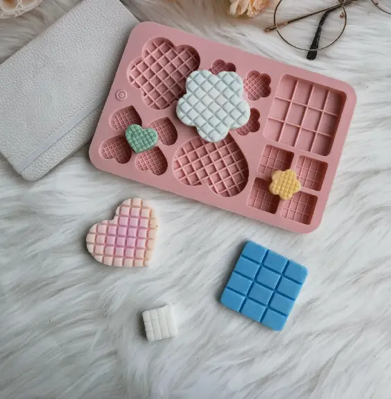 3D Silicone Waffle Chocolate Mould - Heart Flower Square Candy Mould
