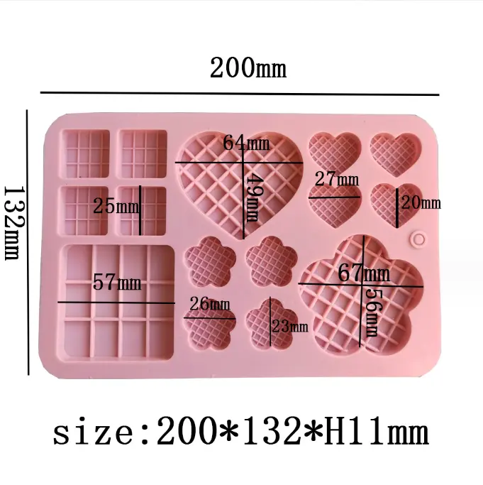 3D Silicone Waffle Chocolate Mould - Heart Flower Square Candy Mould