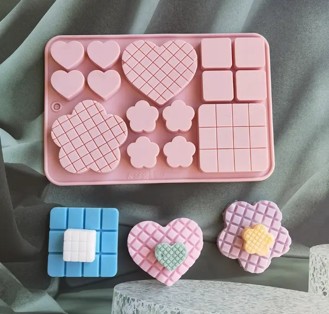 3D Silicone Waffle Chocolate Mould - Heart Flower Square Candy Mould