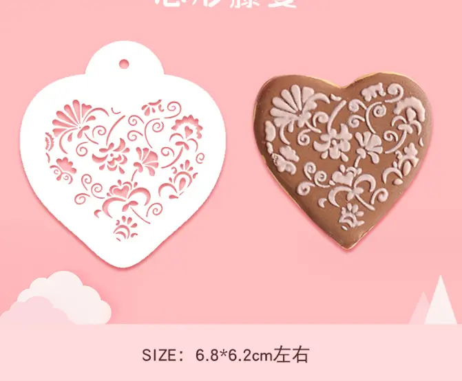 1 pcs Floral Heart icing stencil