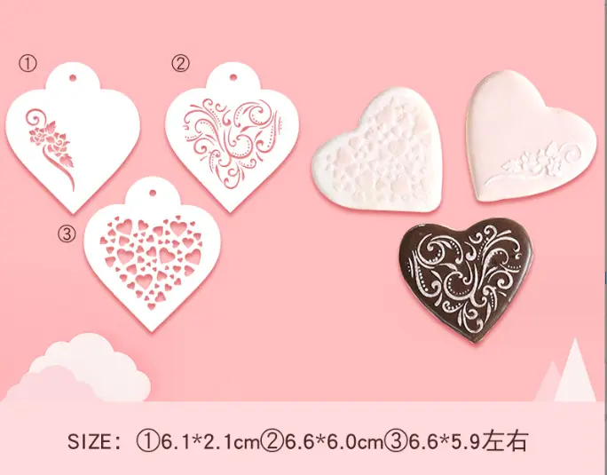 3 pcs heart theme icing stencil set