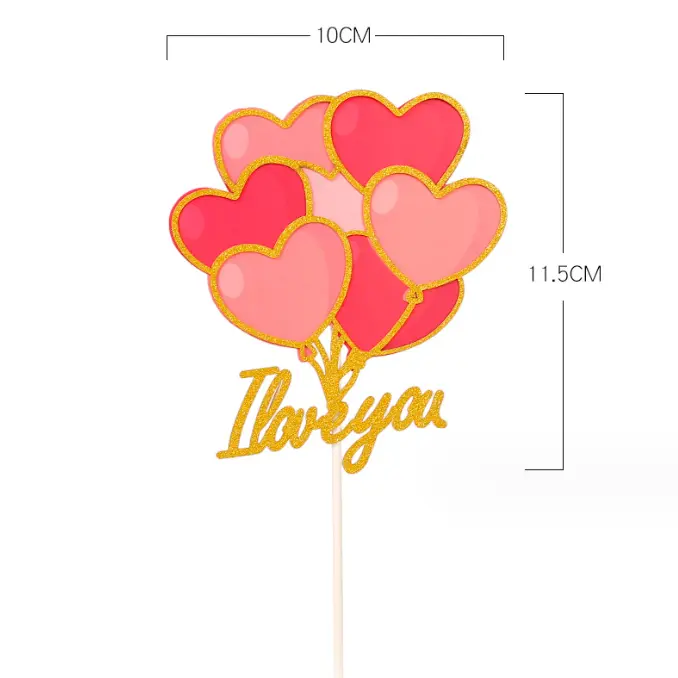 I love you red and golden cake topper