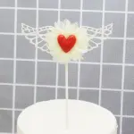 1 pcs red heart with white wings cake topper