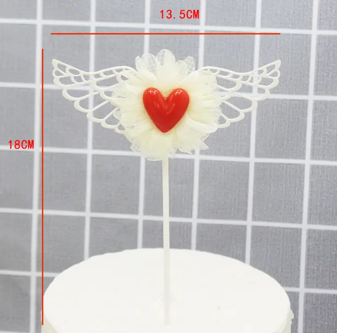 1 pcs Red heart with wings cake topper