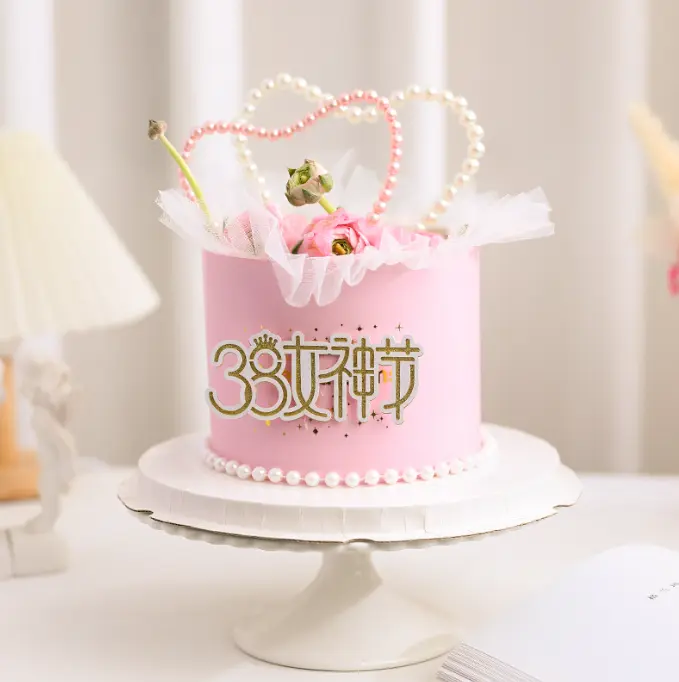 1 pcs pearl heart shaped cake topper