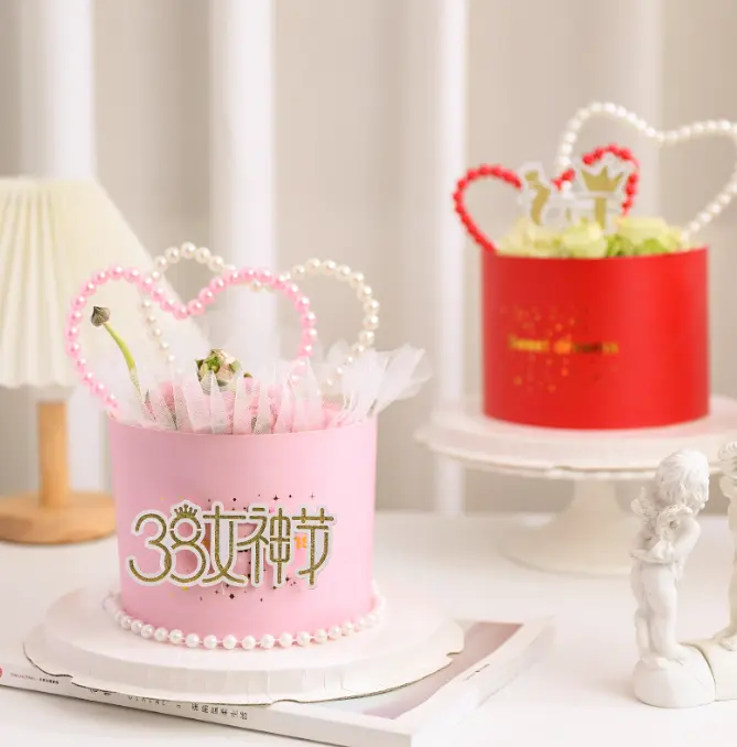 1 pcs pearl heart shaped cake topper