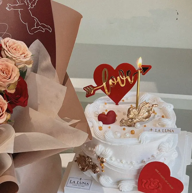 1 pcs double acrylic heart love cake topper
