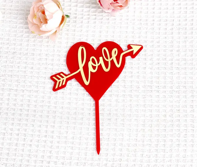 1 pcs double acrylic heart love cake topper