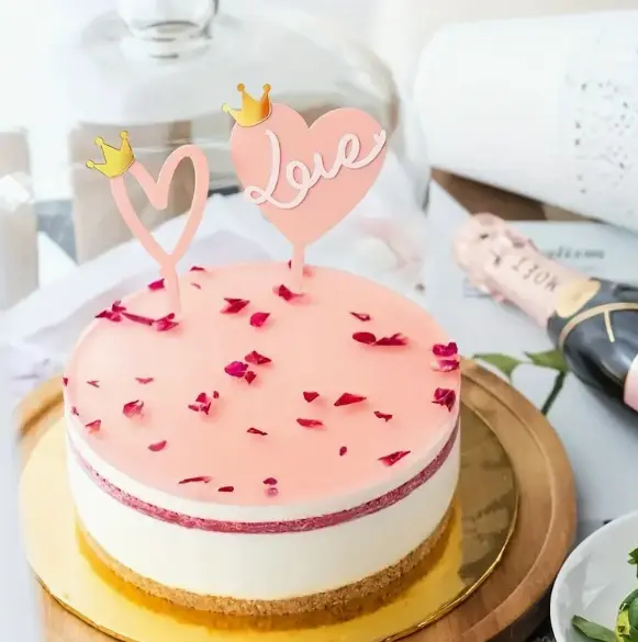 2 pcs heart theme acrylic cake topper