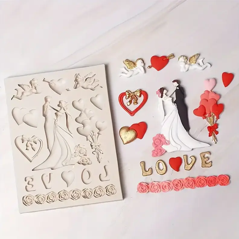 Couple hearts love theme silicone mould