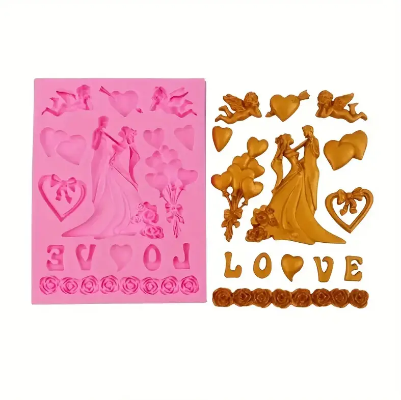 Couple hearts love theme silicone mould