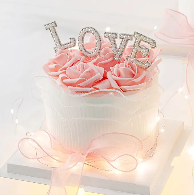 1 pcs Love pearl studded cake cupcake topper