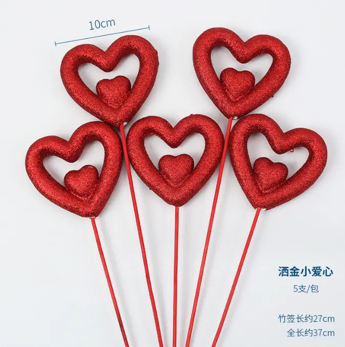 1 pcs double red heart cake topper
