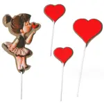 4 pcs Girl blowing kisses with red hearts cake topper set