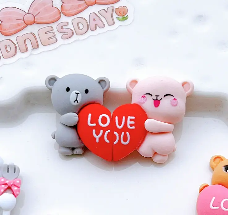 6 pcs Small couple teddy love you heart cake topper set