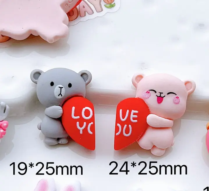 6 pcs Small couple teddy love you heart cake topper set