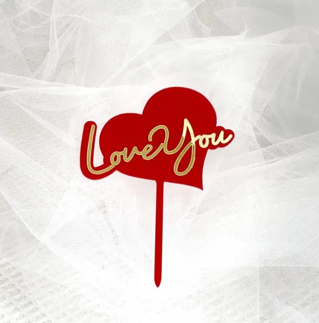 1 pcs Double acrylic red heart i love you cake topper