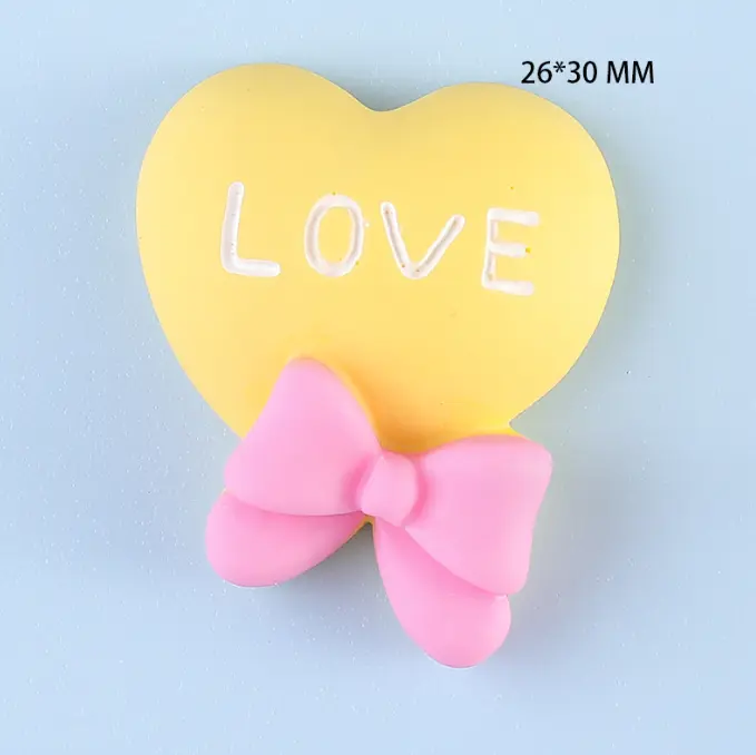 3 pcs Small yellow heart with pink bow cake topper set