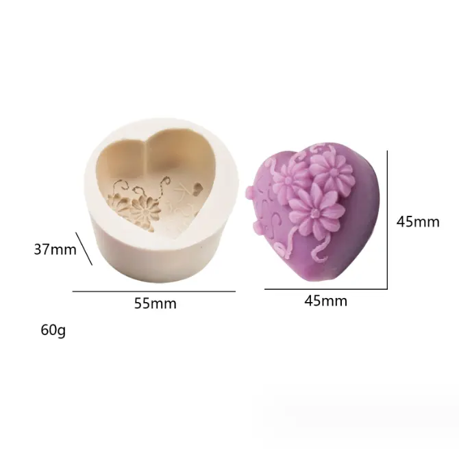 Heart with flower silicone mould