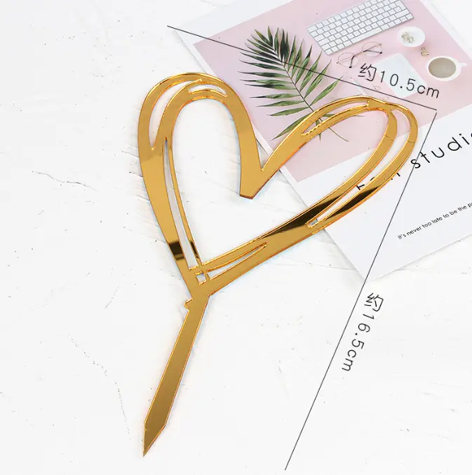 1 pcs golden double heart acrylic topper
