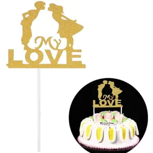 1 pcs Golden Couple my love cake topper