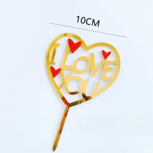 1 pcs heart shaped golden with red heart cake topper
