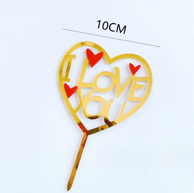 1 pcs heart shaped golden with red heart cake topper