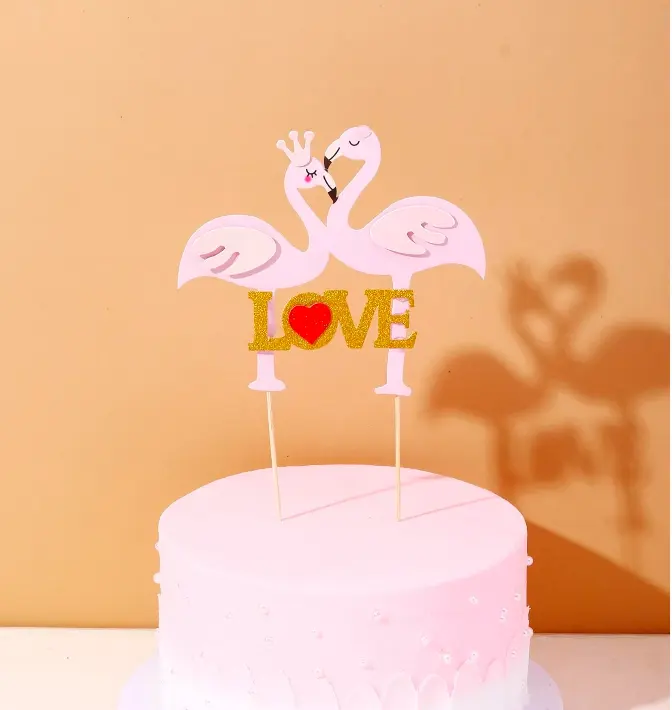1pcs Pink love Swan couple topper
