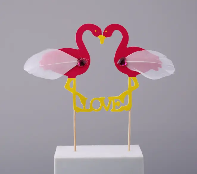 1 pcs pink swan love cake topper