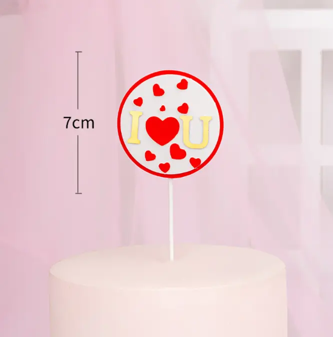 1 pcs round I love you with red heart cake topper