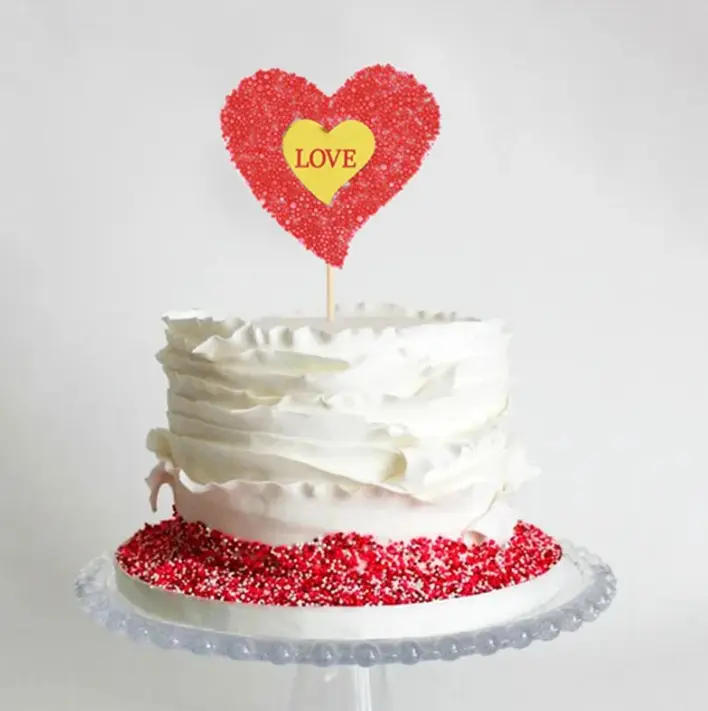1 pcs beaded heart I love cake topper