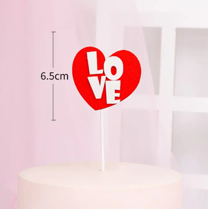 1 pcs red heart with love cake topper